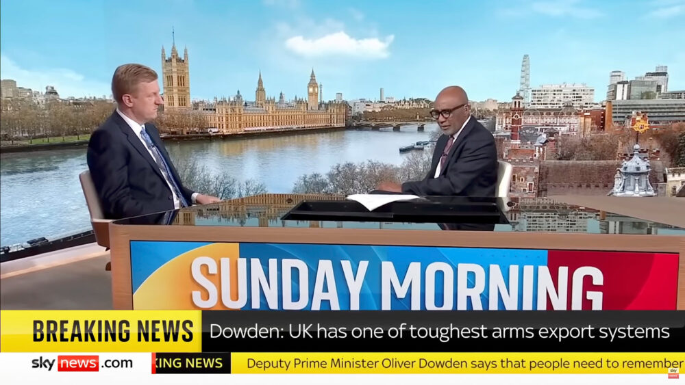 Image showing Trevor Phillips interviewing a guest in the new Sky News studio